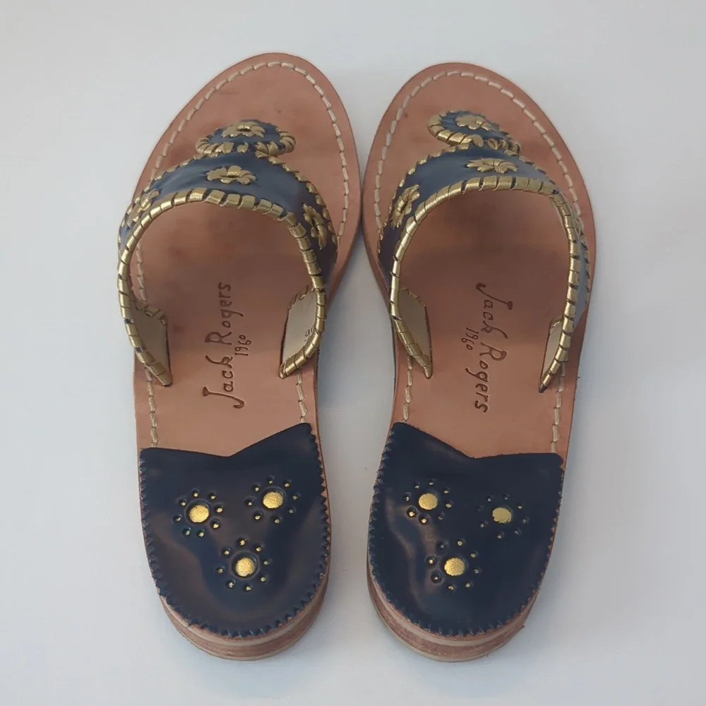 Jack Rogers Nantucket Gold Sandal in Midnight and Gold Navy Gold size 9 - Picture 3 of 14